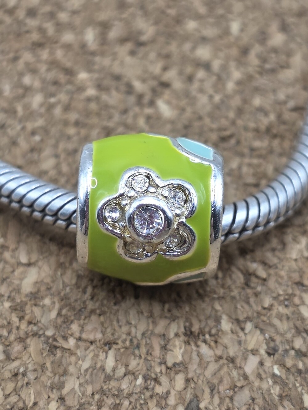 5/$25 ❤️ GREEN CZ FLOWER SILVER SPACER CHARM FOR PANDORA